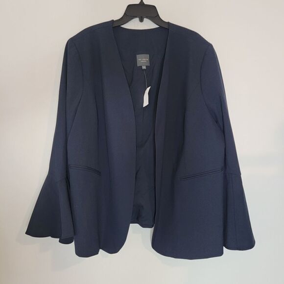 The Limited Navy Open Front  Essentials Wool Crepe Trumpet Sleeve Blazer 24W NWT - Picture 2 of 9